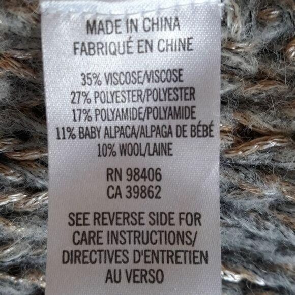 Theory Davini Zebra Alpaca Wool Marled Kimono Sleeve Sweater Gray Gold Sz S - Picture 12 of 14